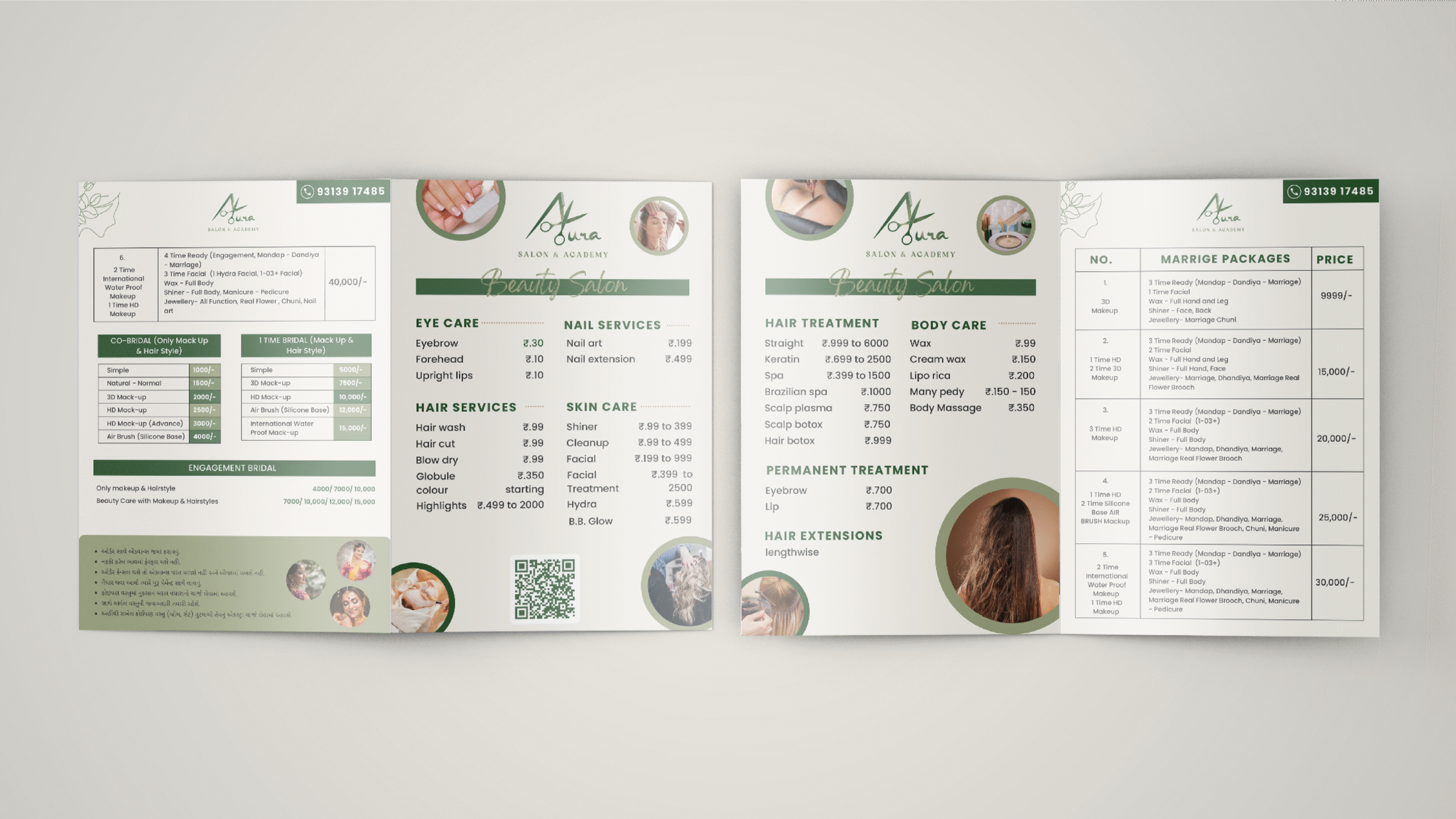 Aura Salon and Academy Menu